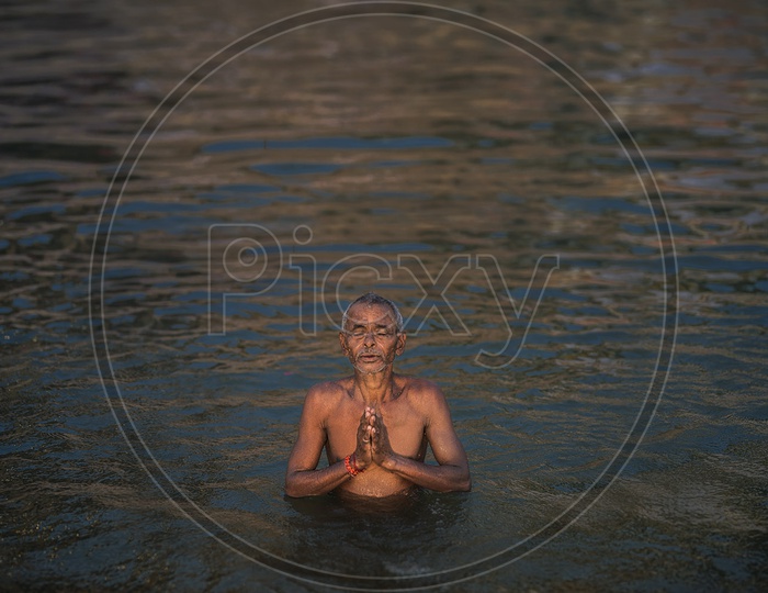Piligrims Taking Holy Bath in River Ganga at  Varanasi
