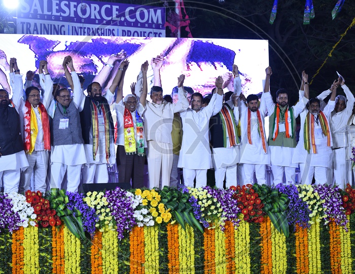 Rahul gandhi, Kodanda ram, Uttam Kumar, N Chandra Babu Naidu and others during Telangana Election Campaign 2018.
