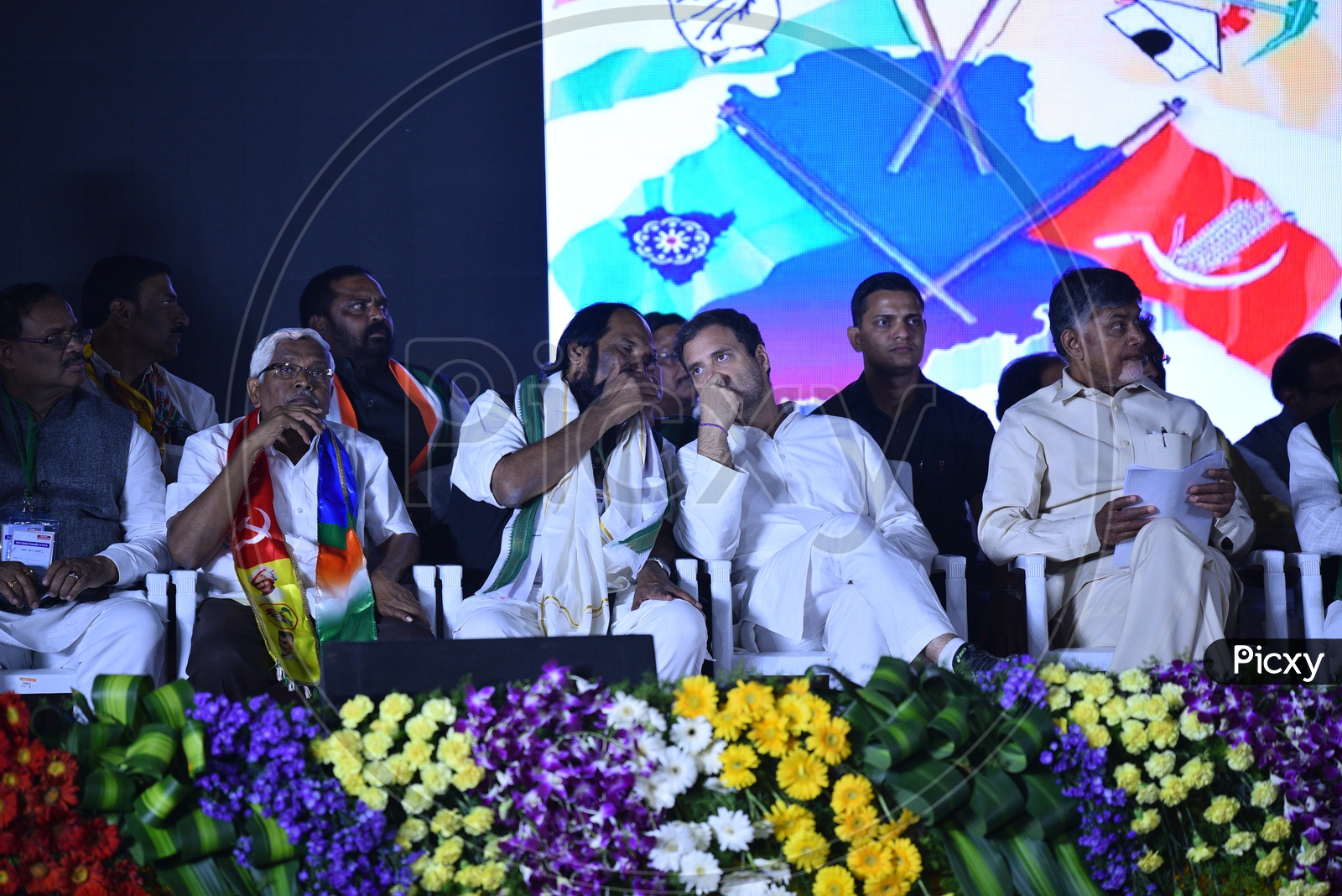 Rahul Gandhi, Kodanda ram, Uttam Kumar, N Chandra Babu Naidu and others during Telangana Election Campaign 2018