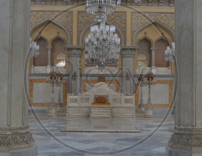 Chowmahalla Palace Interior with Chandeliers, Hyderabad