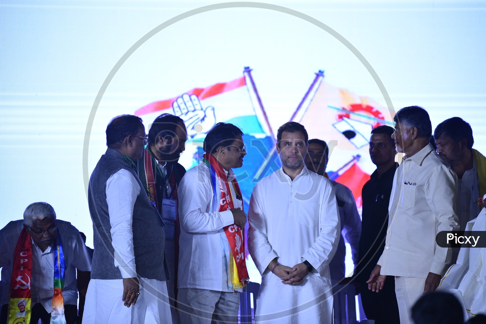 Rahul Gandhi, Kodanda ram, Uttam Kumar, N Chandra Babu Naidu and others during Telangana Election Campaign 2018