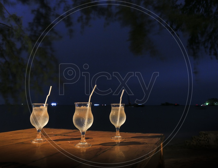 Beach Night View with Cocktail glasses