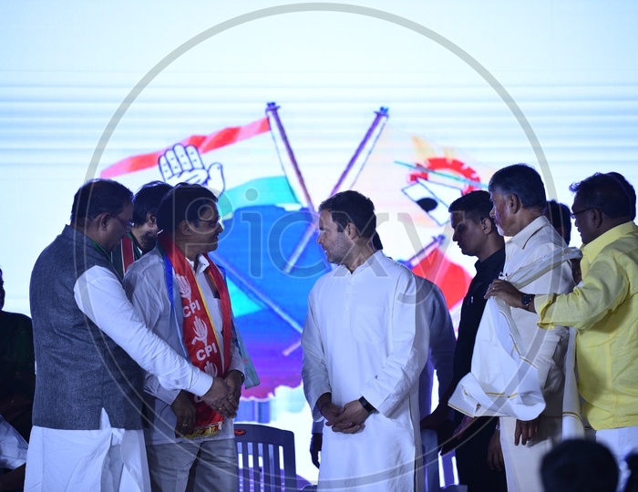 Rahul Gandhi, Kodanda ram, Uttam Kumar, N Chandra Babu Naidu and others during Telangana Election Campaign 2018