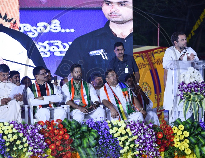 Rahul Gandhi, INC President addressing public along with N Chandra Babu Naidu, CM of Andhra Pradesh