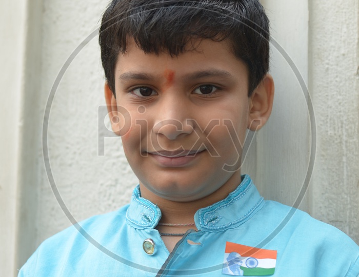 Boy Child Smiling Faces  / Indian Children Smiling Faces / Indian Boy Wearing National Flag on Independece day
