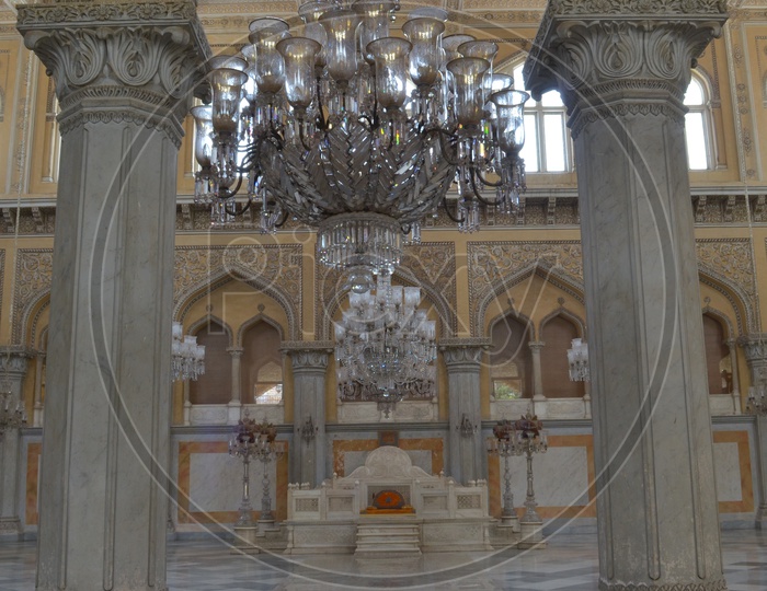 Chowmahalla Palace Interior with Chandeliers, Hyderabad