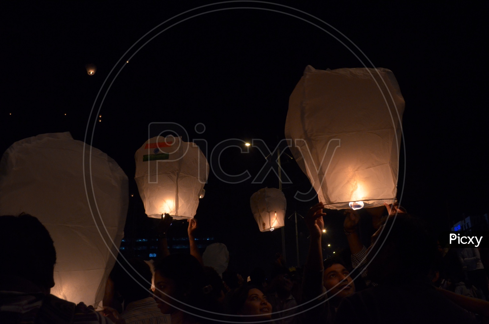 People Flying Sky Laterns / Chinese Laterns / Kongming Laterns /Lumina Lantern Festival at Gachibowli Stadium