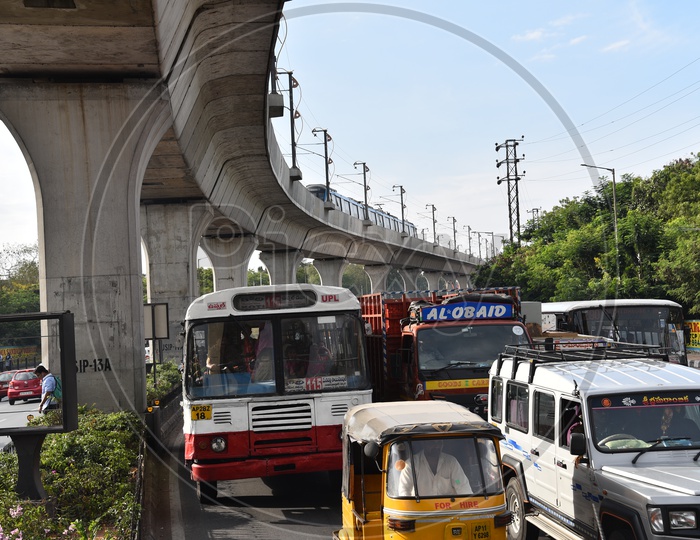 Image of Traffic near Uppal Ring Road and Metro Train-OK367583-Picxy
