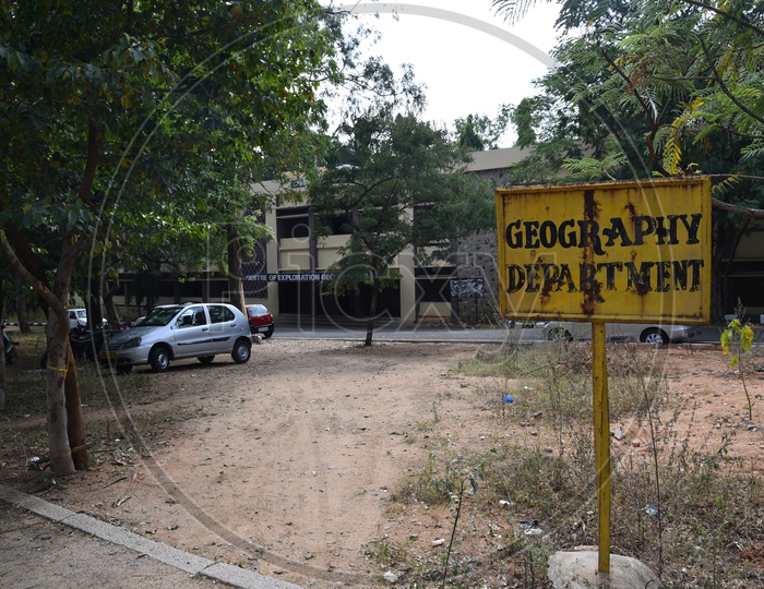 Image of Geography Department Sign Board in Osmania UniversityLE895864Picxy