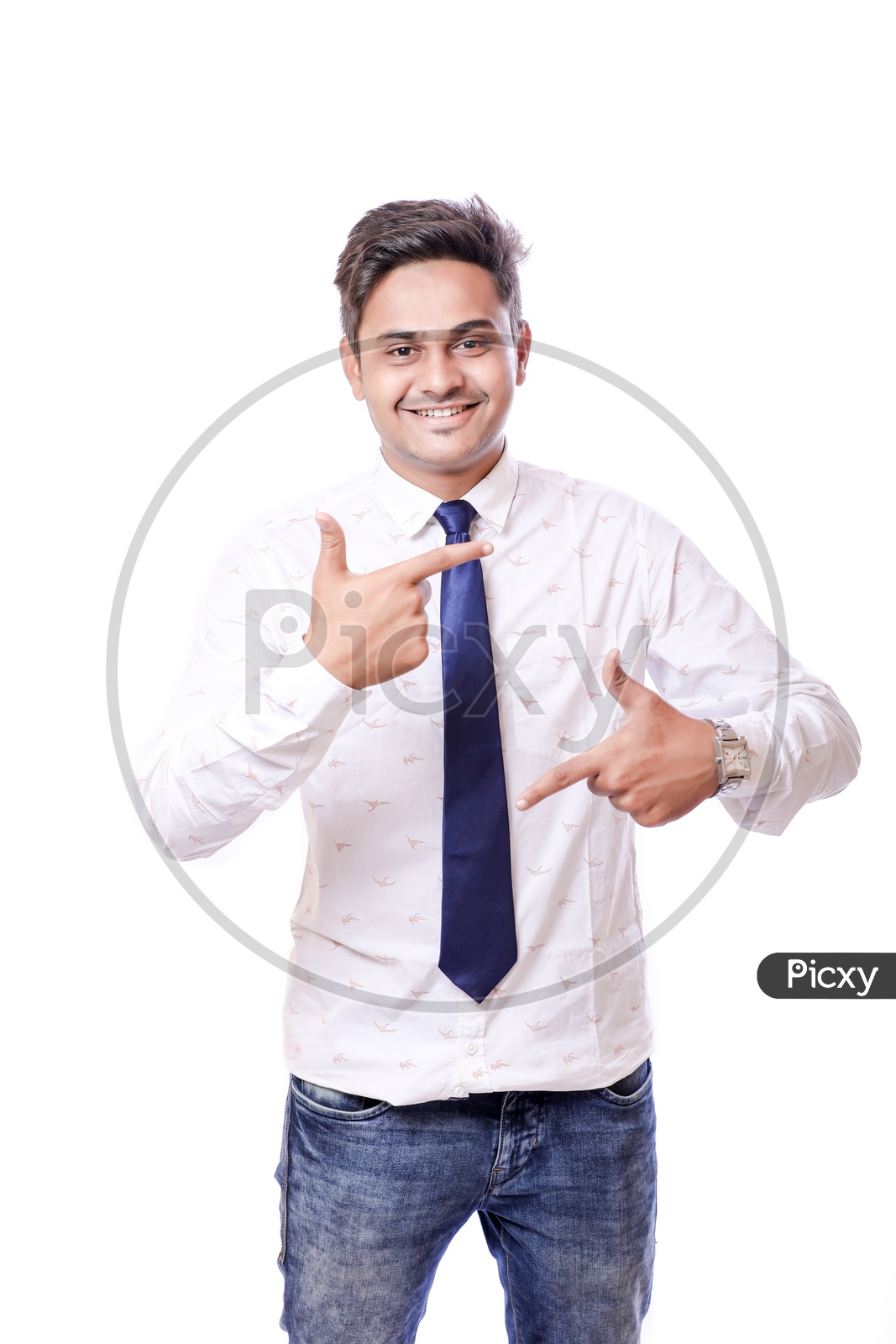 Portrait Of A Confident Young man in Formal wear  With Expression and Hand Signs  and Gestures On An Isolated  White  Background