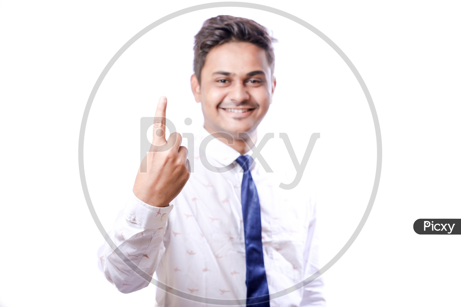 Portrait Of A Confident Youngman in Formalwear  With Expression and Showing to Space  With White  Background