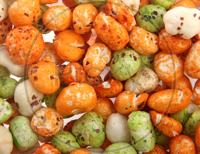 Coloured Fox Nuts / Gorgon Nuts /Makhana / Lotus Seed Pops Macro Shot Situated arbitrarily