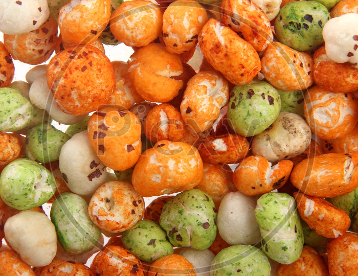 Coloured Fox Nuts / Gorgon Nuts /Makhana / Lotus Seed Pops Macro Shot Situated arbitrarily