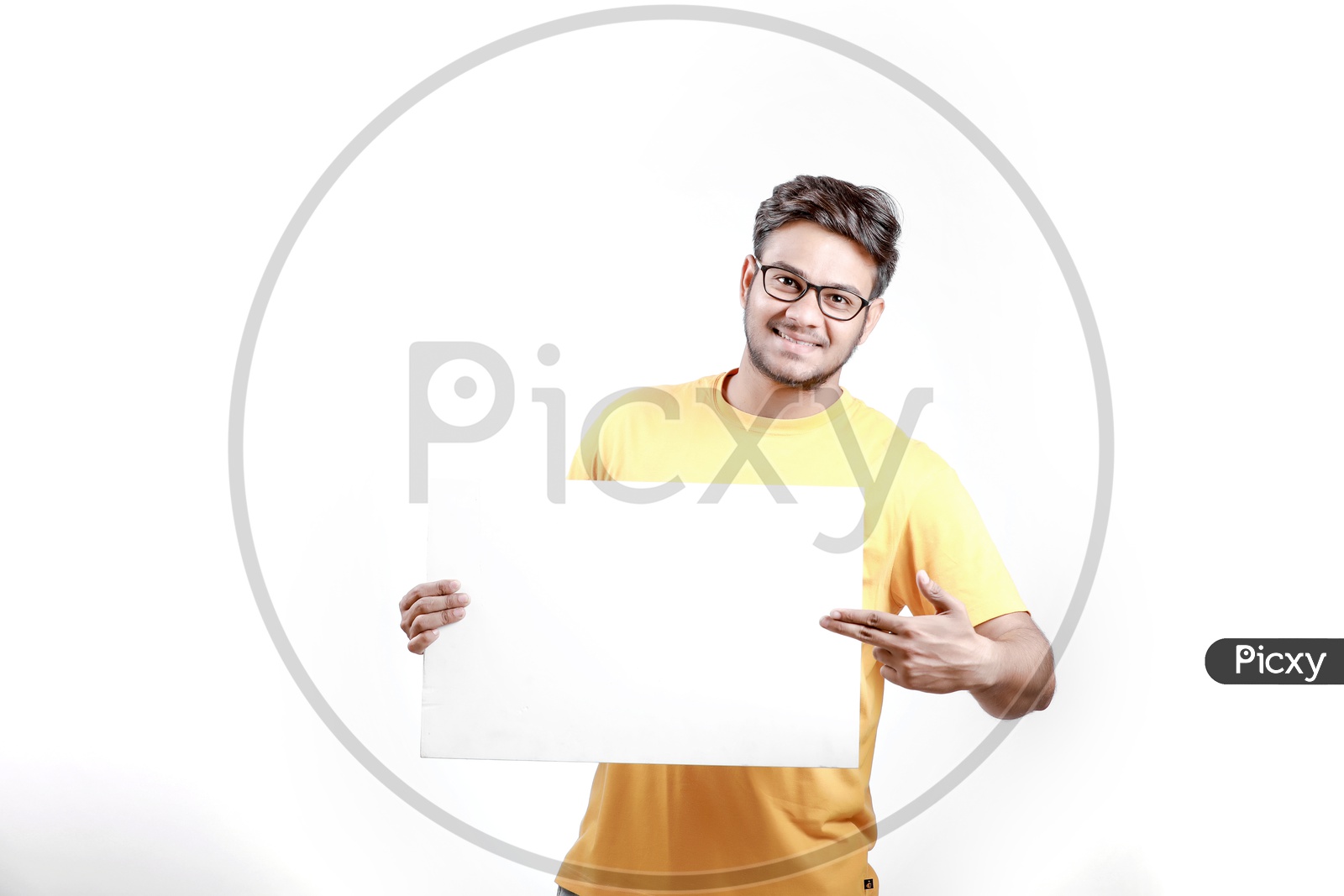 Young Indian Model Showing Blank Poster with white background