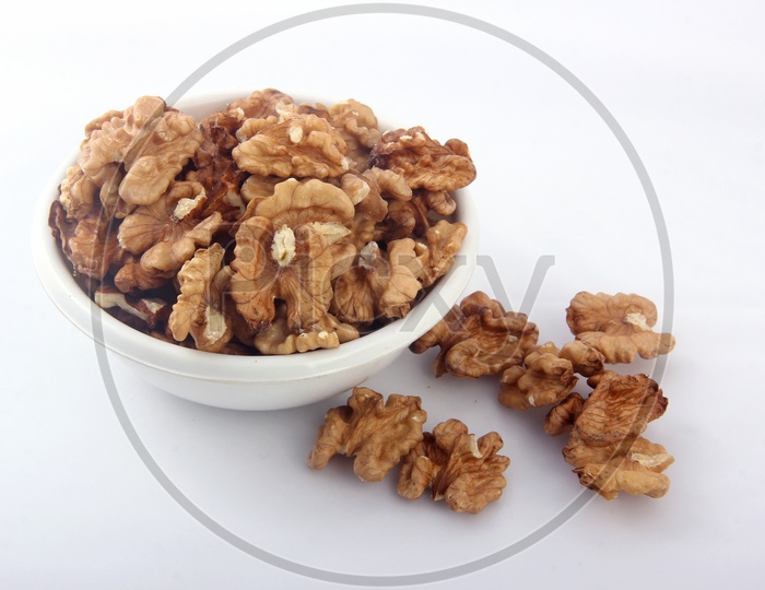 Walnuts/Akharot  in Bowl Isolated in White Background