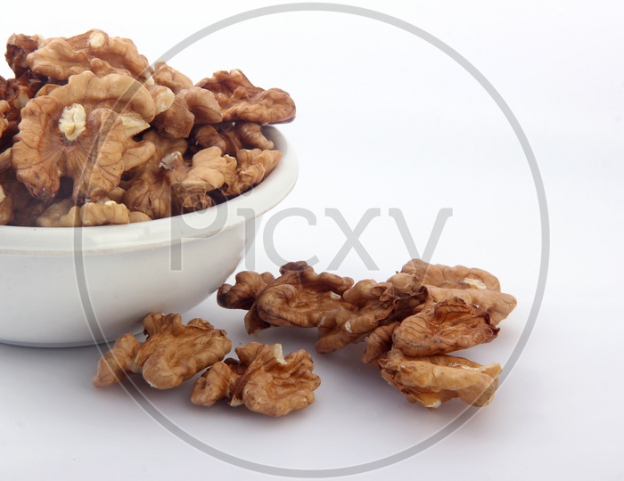 Walnuts/Akharot  in Bowl Isolated in White Background