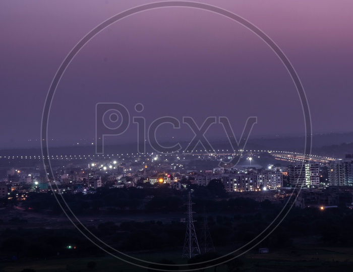 Hyderabad Outer Ring Road View From Kajaguda Hills / ORR In Nights Scape View from Kajaguda hills