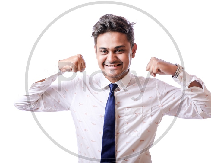 Portrait Of A Confident Youngman in Formalwear  With Expression and Hand Signs  and Gestures On An Isolated  White  Background
