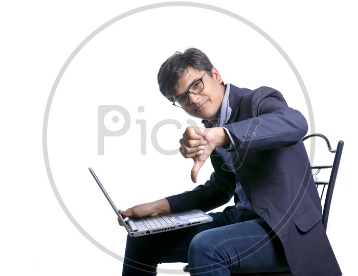 Young Indian College Student with Laptop, Indian Male Model on White Background