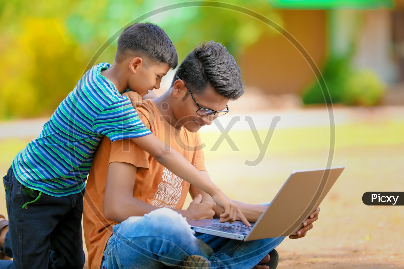 Indian School Children using Laptop
