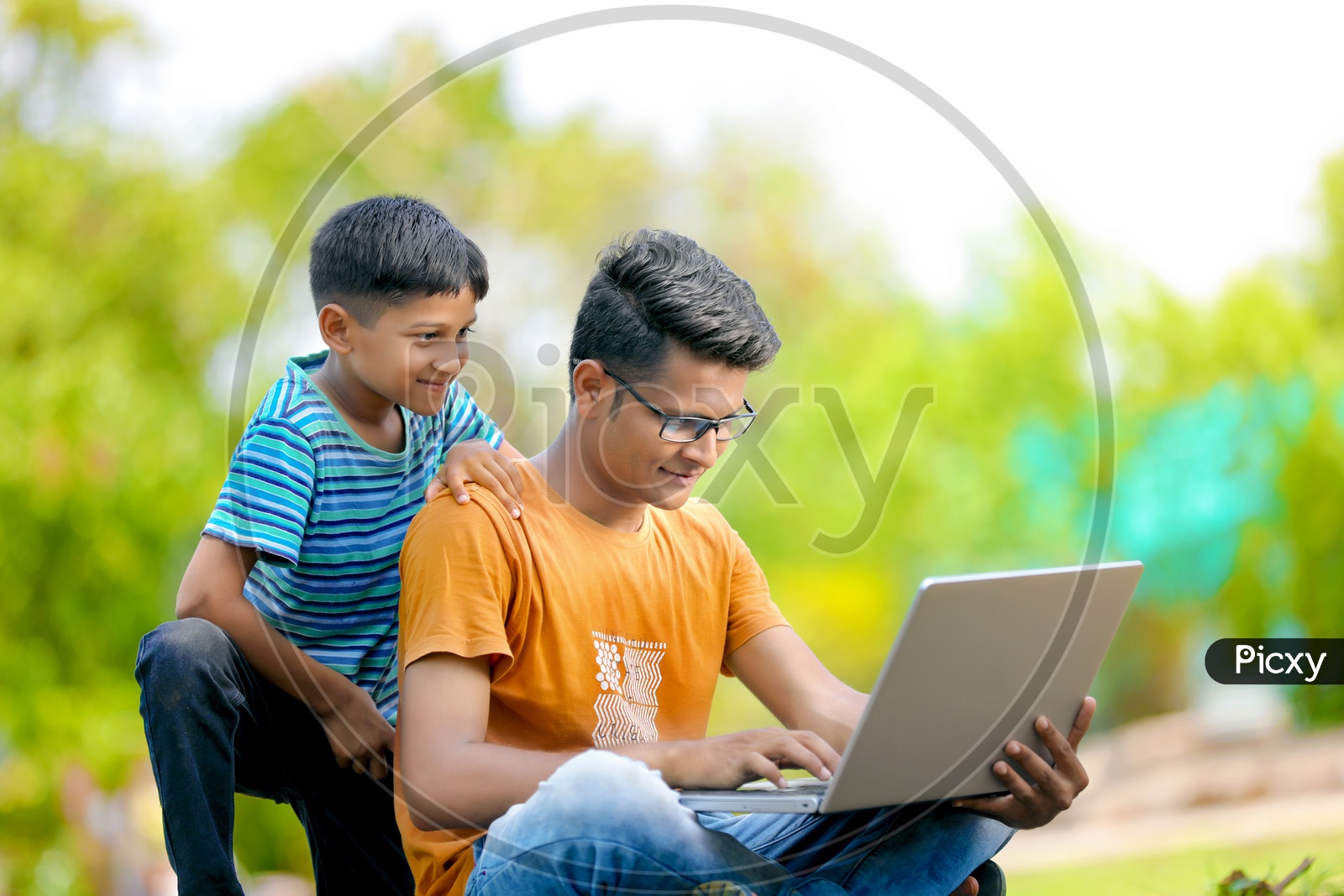 Indian School Children using Laptop