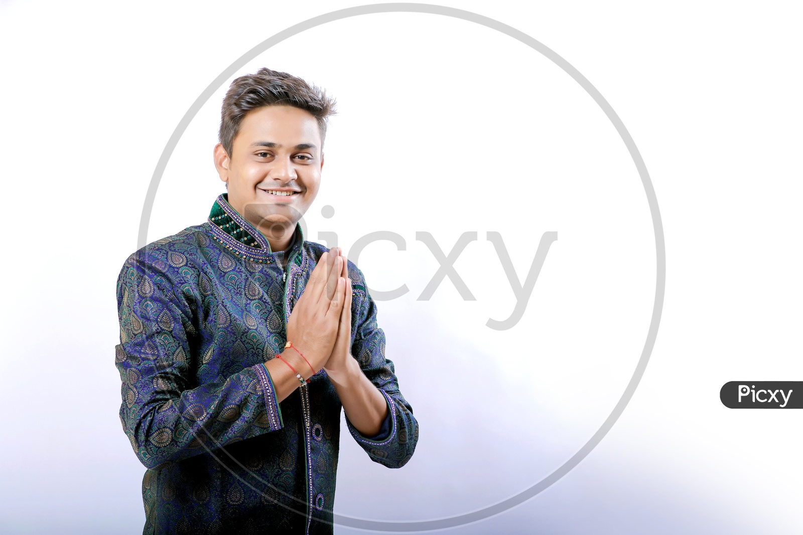 Indian Man In a Traditional Wear with  Expression and Hand Signs Gestures on an Isolated White Background