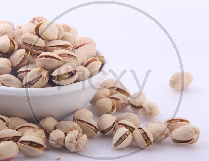 Pistachio Nuts In Bowl Showing The Texture