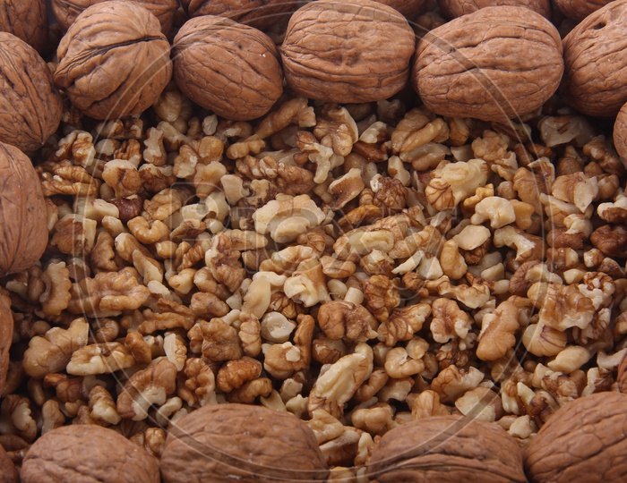 Wallnuts Composition Shot Showing The Texture Of Peeled Wallnuts
