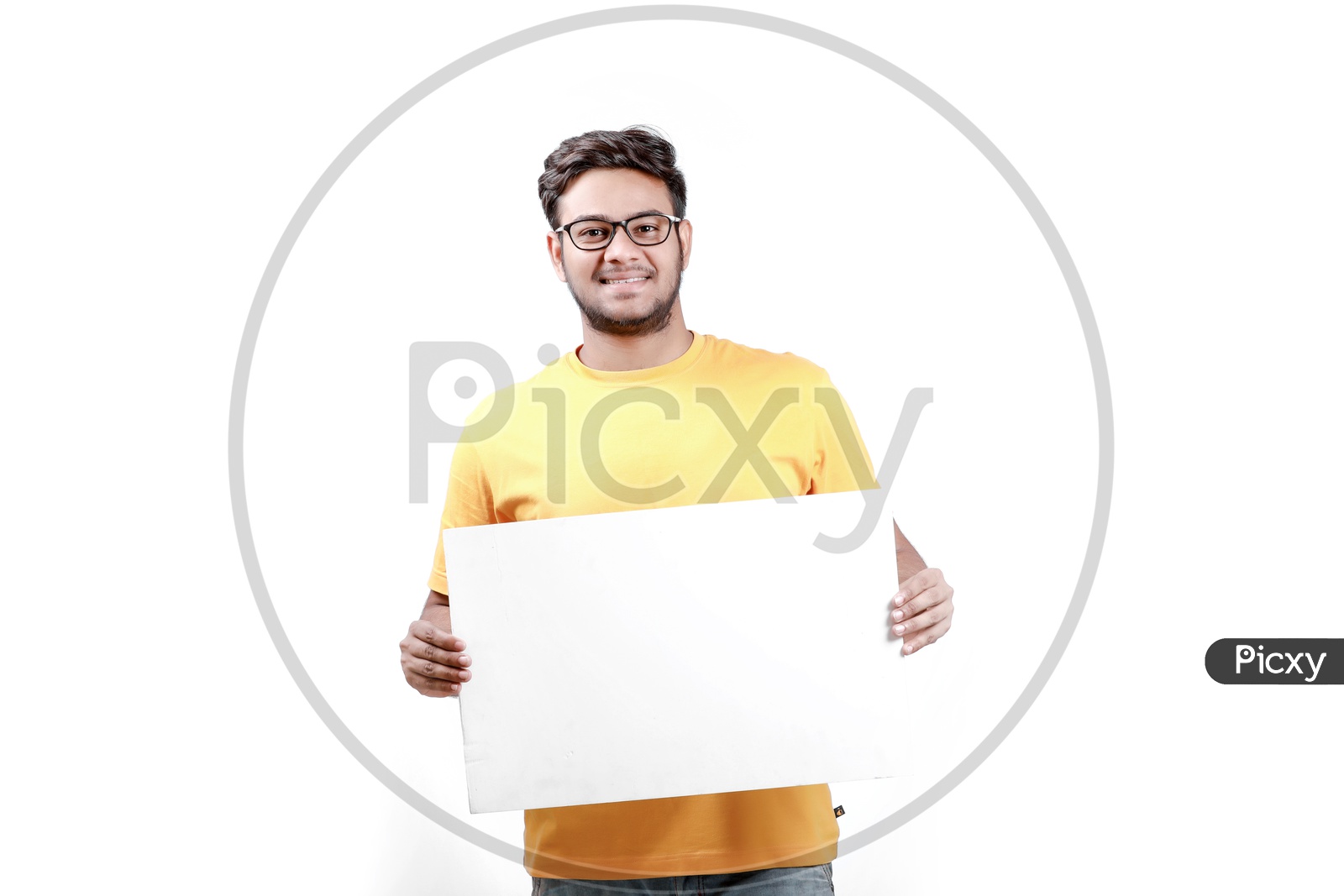 Young Indian Model Showing Blank Poster with white background