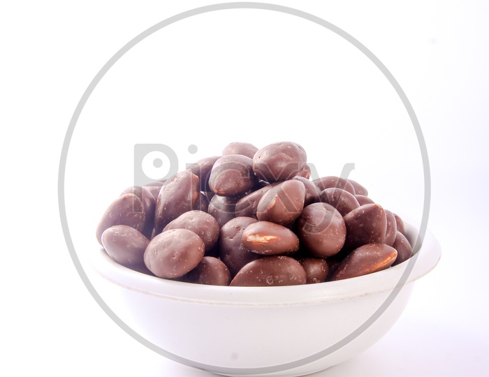Chocolate Almonds Isolated in White Background