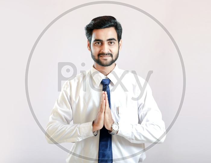 Young Indian Man Hands in Namaste Gesture