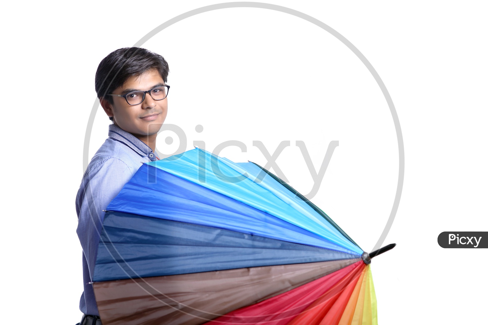 Yong Indian Man with Umbrella