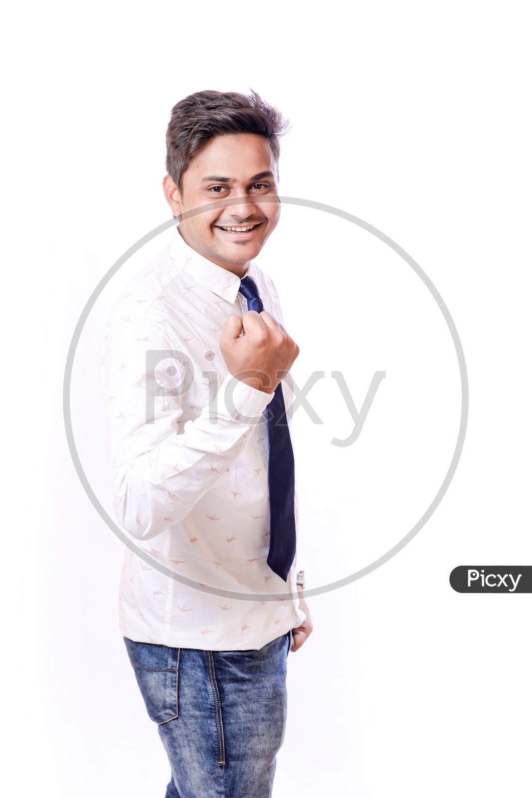 Portrait Of A Confident Young man in Formal wear  With Expression and Hand Signs  and Gestures On An Isolated  White  Background