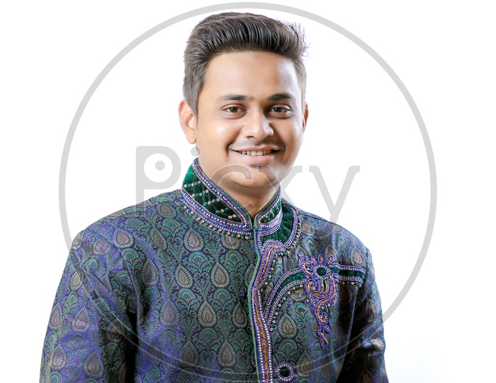 A Happy Indian man on an Isolated White Background