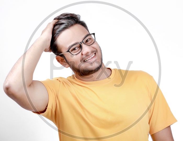 Indian Man In a Casual Wear with  Expression and Hand Signs Gestures on an Isolated White Background