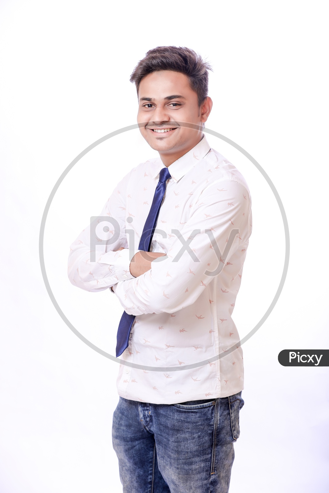 Portrait Of A Confident Youngman in Formalwear and Folding his Hands   On An Isolated  White  Background