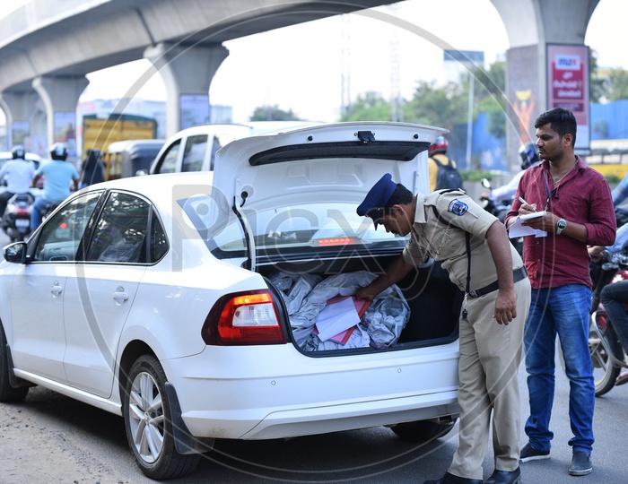 Vehicles being checked by Telangana State Police/Hyderabad Police ahead of Assembly Elections in Telanagana/Hyderabad