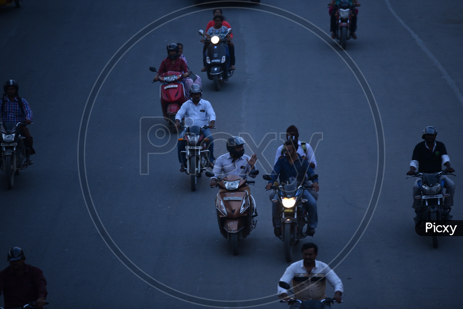 Bike commuters on road