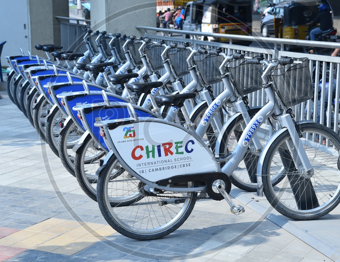 SmartBike - Smart Cycles lined up in a row in Hyderabad