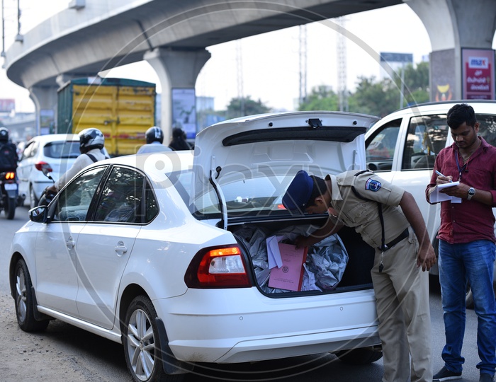 Vehicles being checked by Telangana State Police/Hyderabad Police ahead of Assembly Elections in Telanagana/Hyderabad