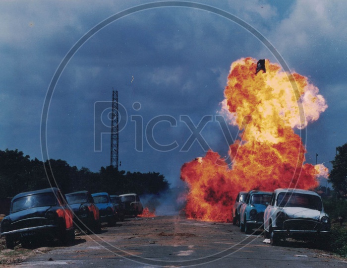 Car Blast Scene in Alluda Majaka Movie