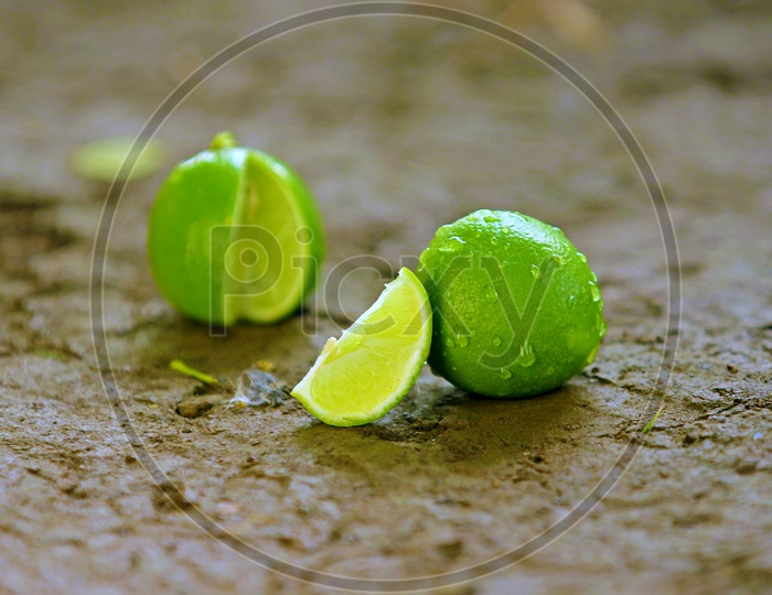 Lemon Cutted  On a Soil  Background Closeup Shot