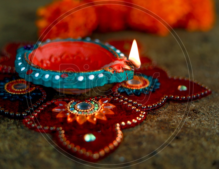 Indian Festival Diwali, Diwali Lamp, Deepavali Diyas, Rangoli