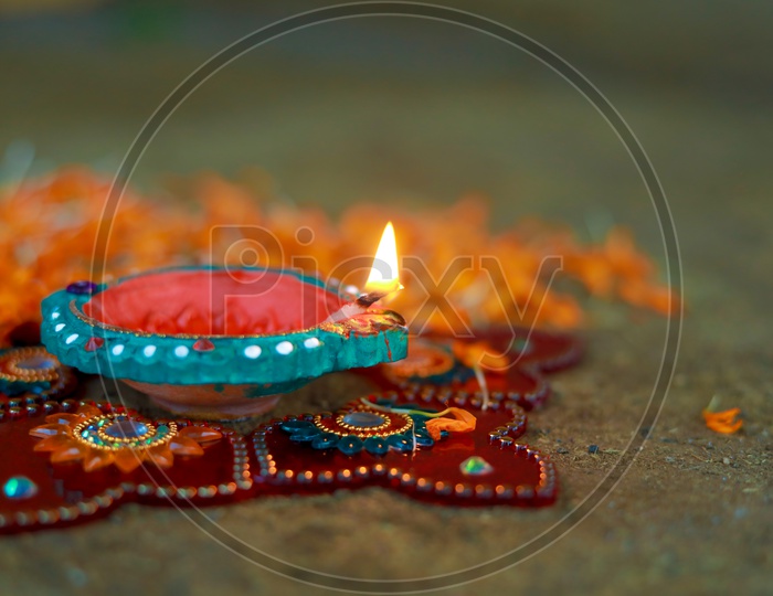 Indian Festival Diwali, Diwali Lamp, Deepavali Diyas, Rangoli