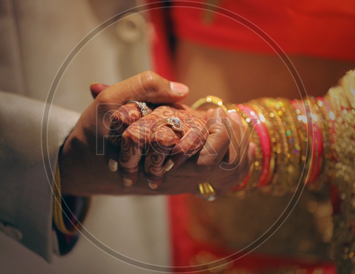 Couple Hands In a Wedding  Closeup Shots
