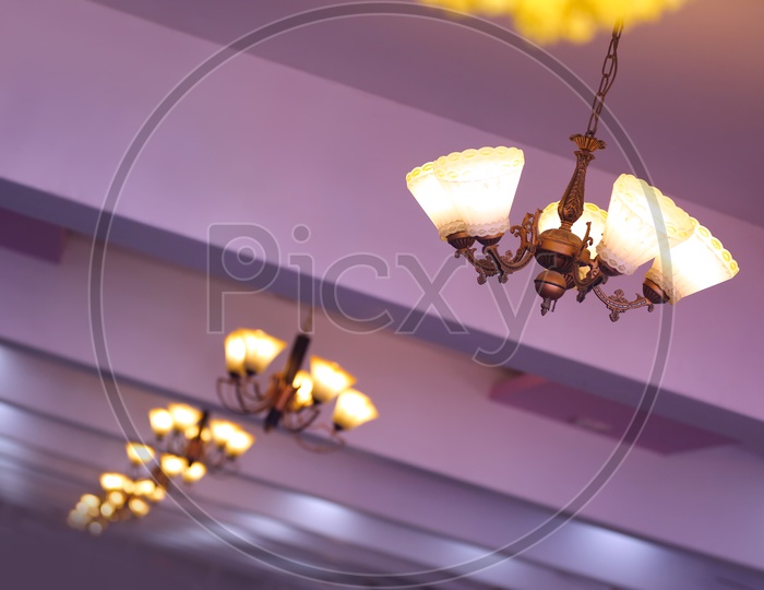 Light Chandeliers in a Wedding Venue