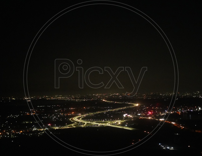 City Lights, Night view of City from Flight