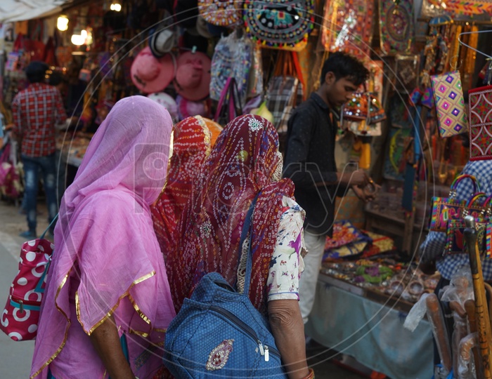 Rajasthan Woman At Vending Shops in Pushkar Fair