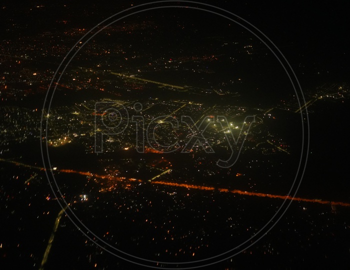 Pushkar City View From Flight at  Night