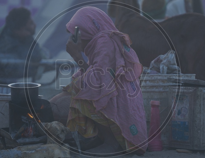 Rajasthani Woman Preparing Food at Pushkar Camel Fair